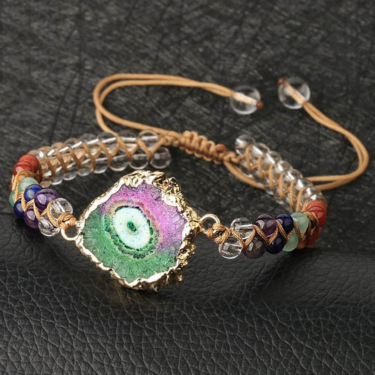 Agate Natural Crystal Beaded Braided Yoga Bracelet For Women - Mubimart