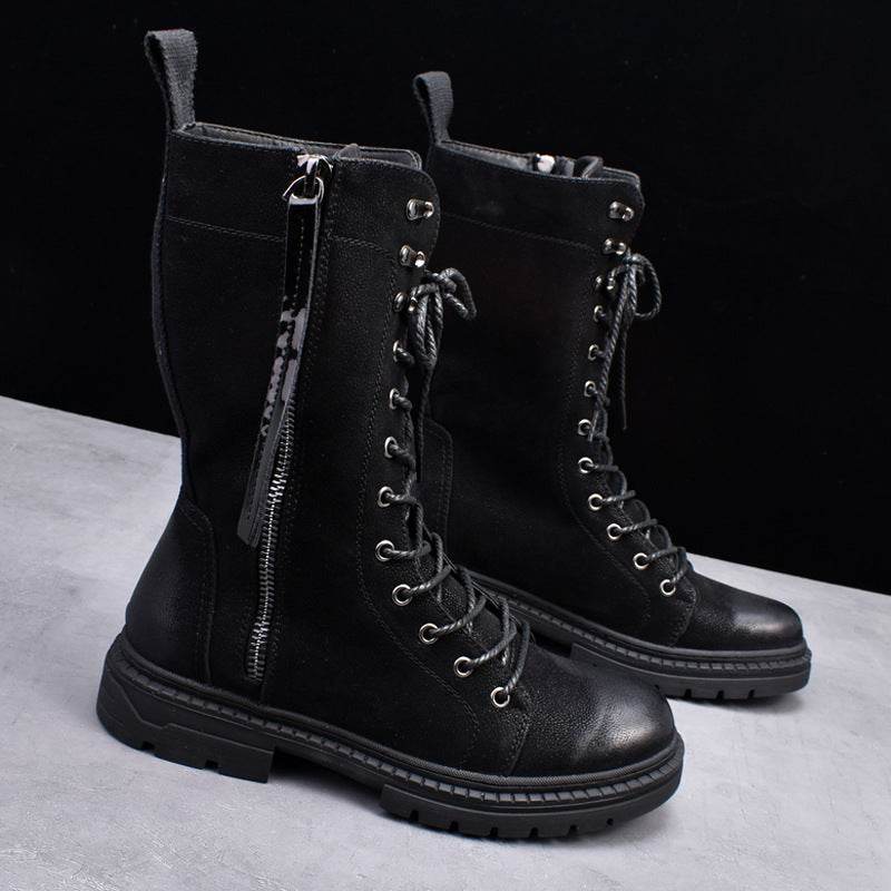 Martin Boots Round Toe Middle Tube Leather Boots Men's Cowboy Boot - Mubimart
