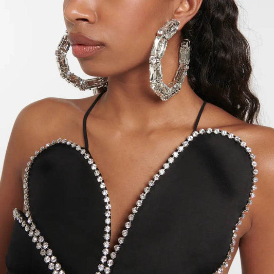 Rhinestone Earrings Personalized Fashion Hoop Exaggerated Earrings Versatile Accessories For Women - Mubimart