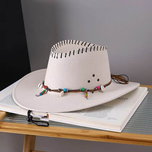 Western Cowboy Hat Men's And Women's Gem Chain Fedora Hat - Mubimart