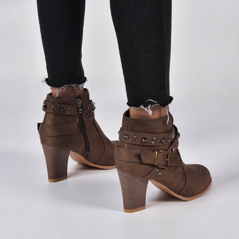 Studded High Heel Booties - Mubimart