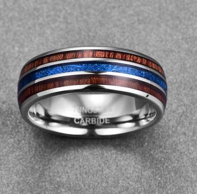 Nuncad Polished 8MM Hawaiian Koa Wood Men Ring Real Size Wedding Bands BlueVermiculite - Mubimart