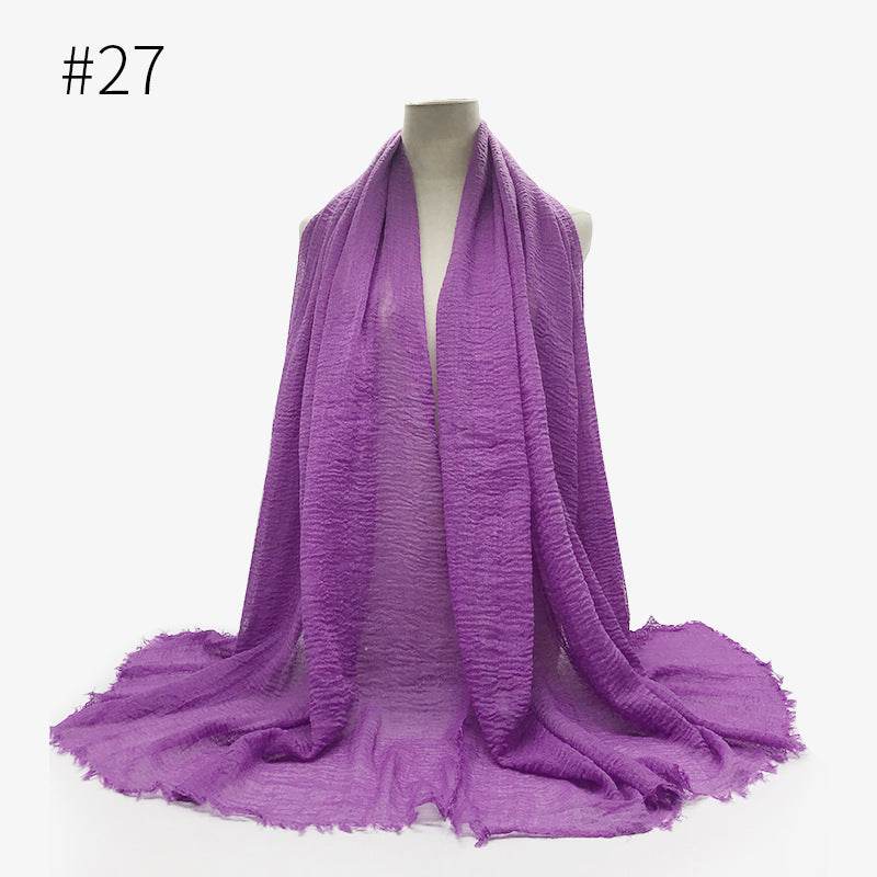 Bubble plain Scarf / cotton scarf fringes women soft solid hijab popular muffler shawls big Pashmina wrap hijab - Mubimart