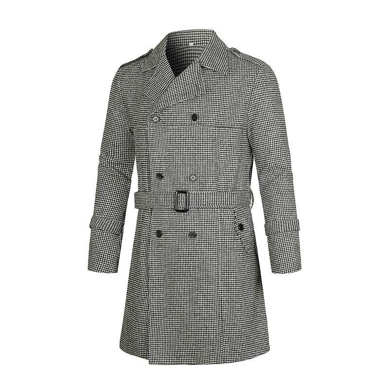Men's Trench Coat Striped Double-breasted Mid-length Trench Coat Trendy Fashionable - Mubimart