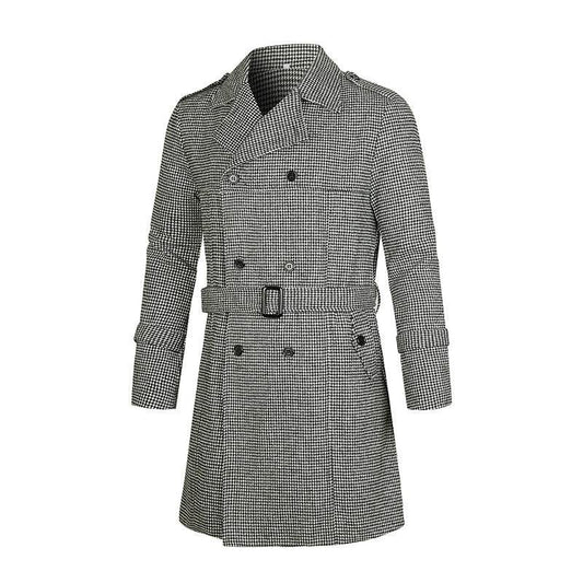 Men's Trench Coat Striped Double-breasted Mid-length Trench Coat Trendy Fashionable - Mubimart