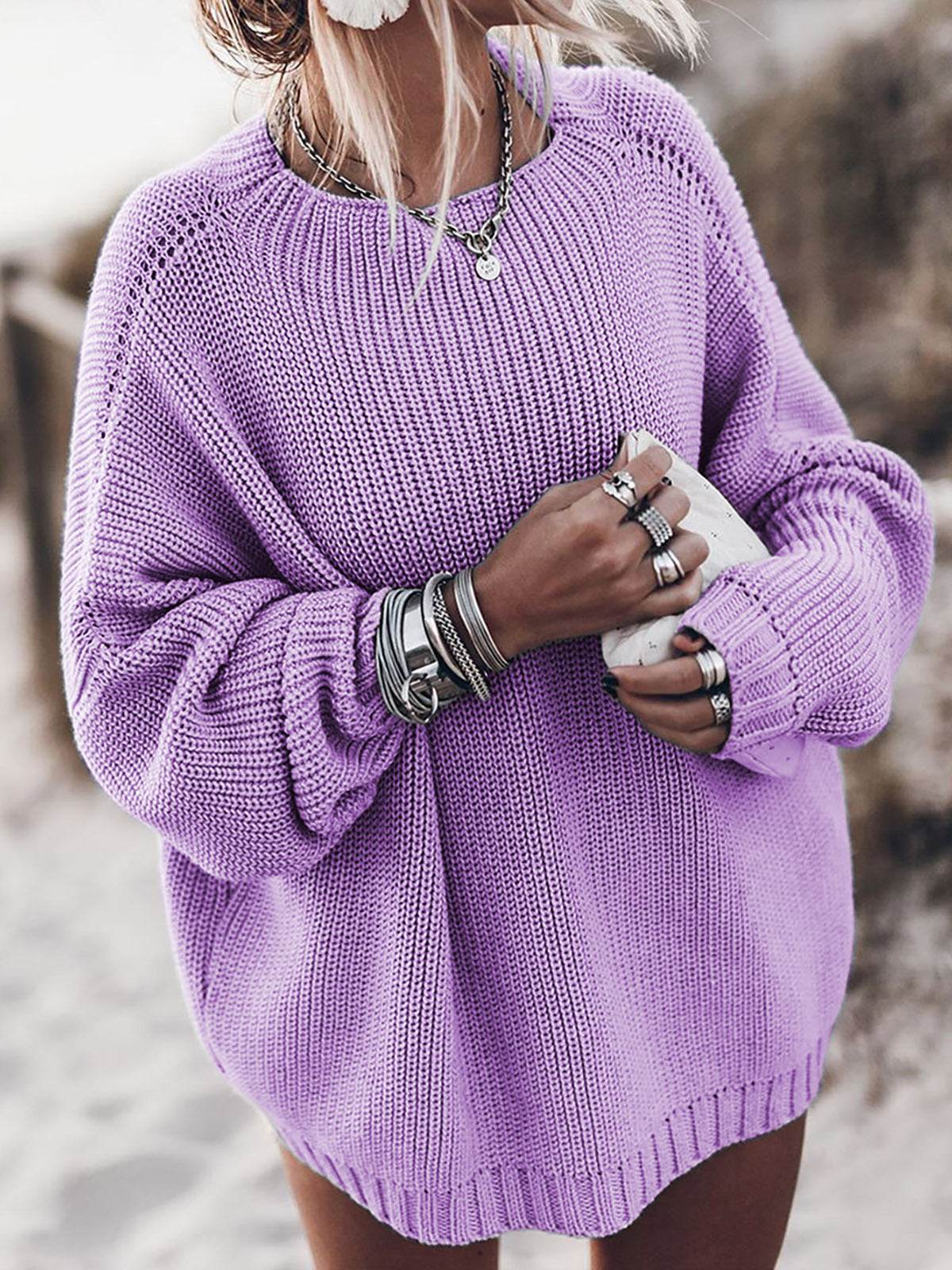 Loose plus size sweater coat - Mubimart