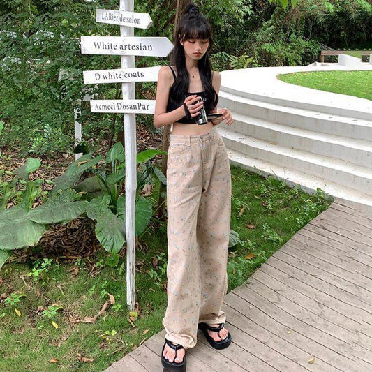 Retro Loose Wide-leg Pants Straight Jeans For Women - Mubimart