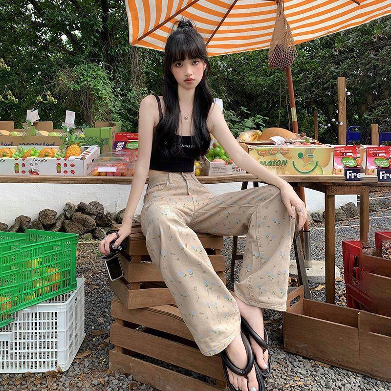 Retro Loose Wide-leg Pants Straight Jeans For Women - Mubimart