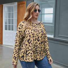 Plus Size Women's Clothing Top Fall Leopard Print T-Shirt - Mubimart -  