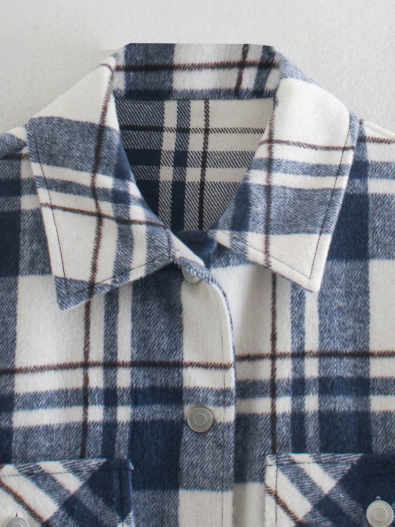 Loose plaid short shirt jacket - Mubimart