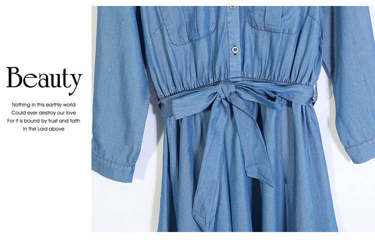 Tencel Denim Simple Plus Size Women's Long Sleeve Dress Denim Plus Size Skirt - Mubimart
