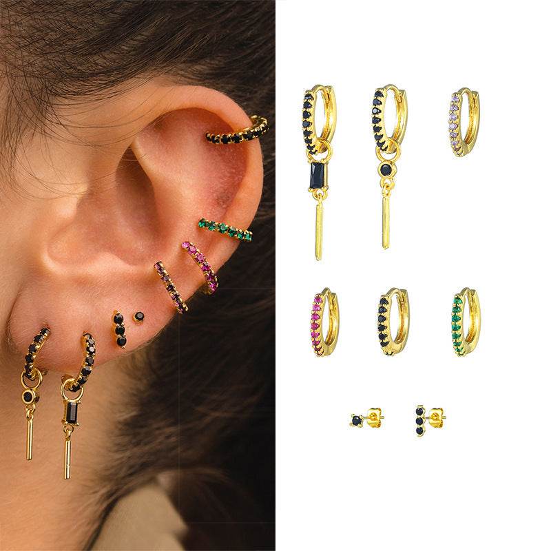 Colorful Zircon Light Luxury Hoop Earrings Women - Mubimart
