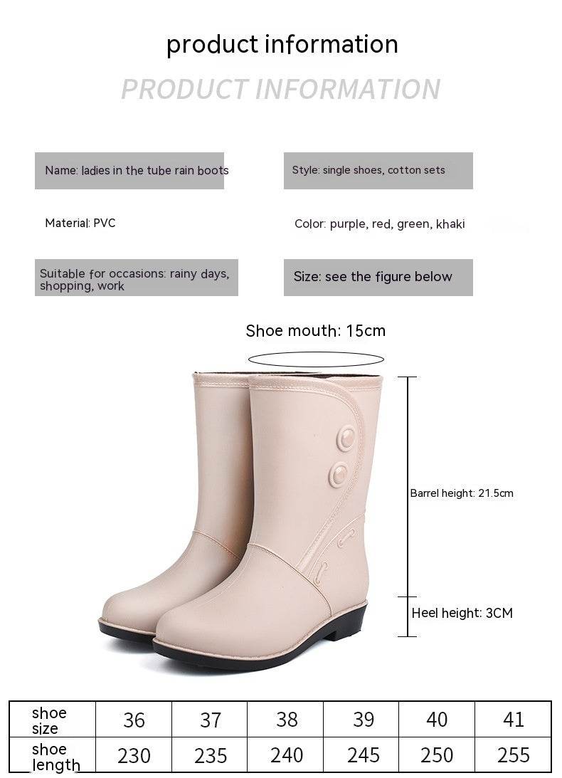 Fashion Velvet Padded Rain Boots Women Warm Knee-high Rain Boots - Mubimart