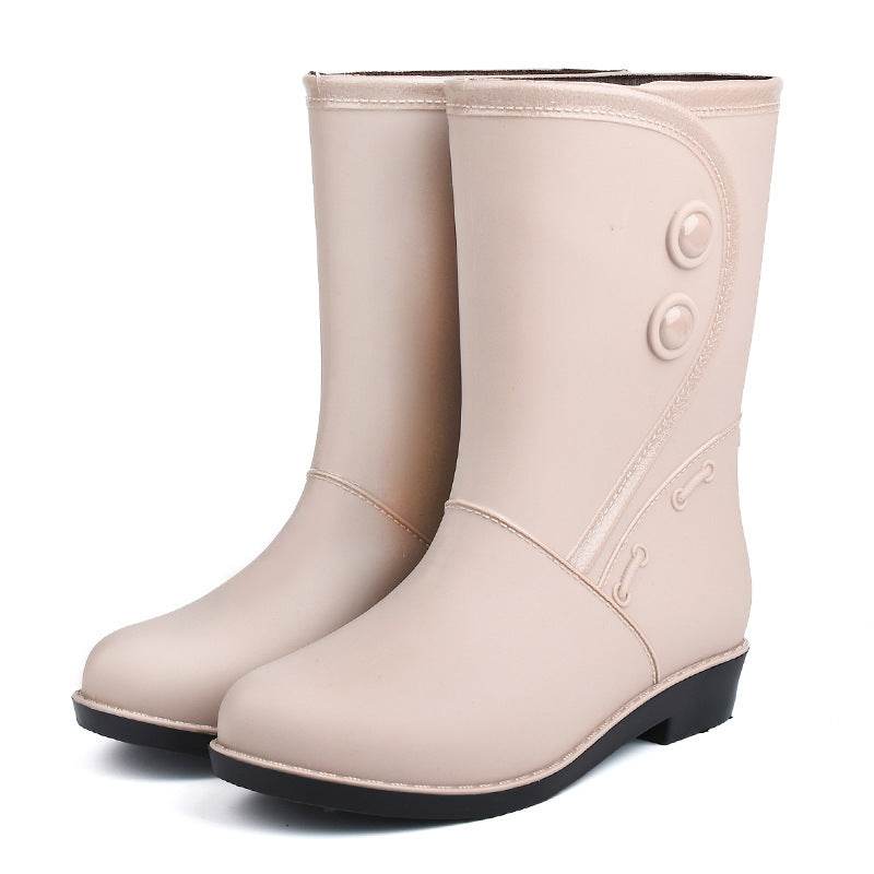 Fashion Velvet Padded Rain Boots Women Warm Knee-high Rain Boots - Mubimart
