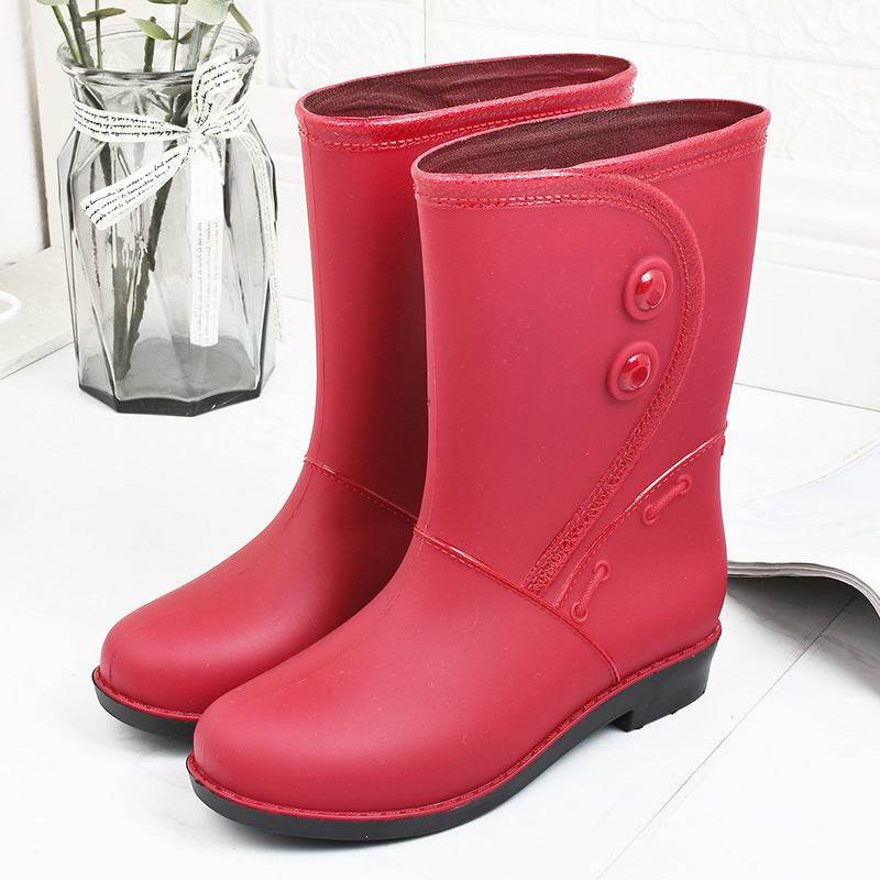 Fashion Velvet Padded Rain Boots Women Warm Knee-high Rain Boots - Mubimart