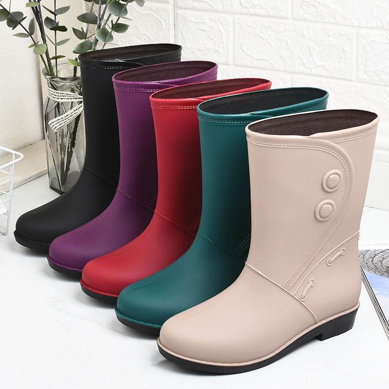 Fashion Velvet Padded Rain Boots Women Warm Knee-high Rain Boots - Mubimart
