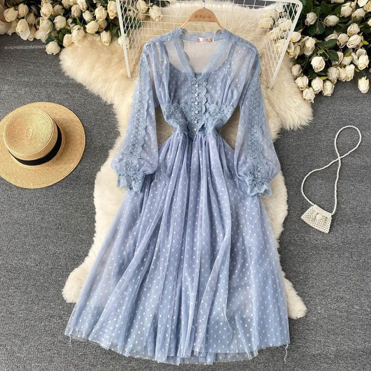 Women's Fashion Mesh Midi Dress - Mubimart