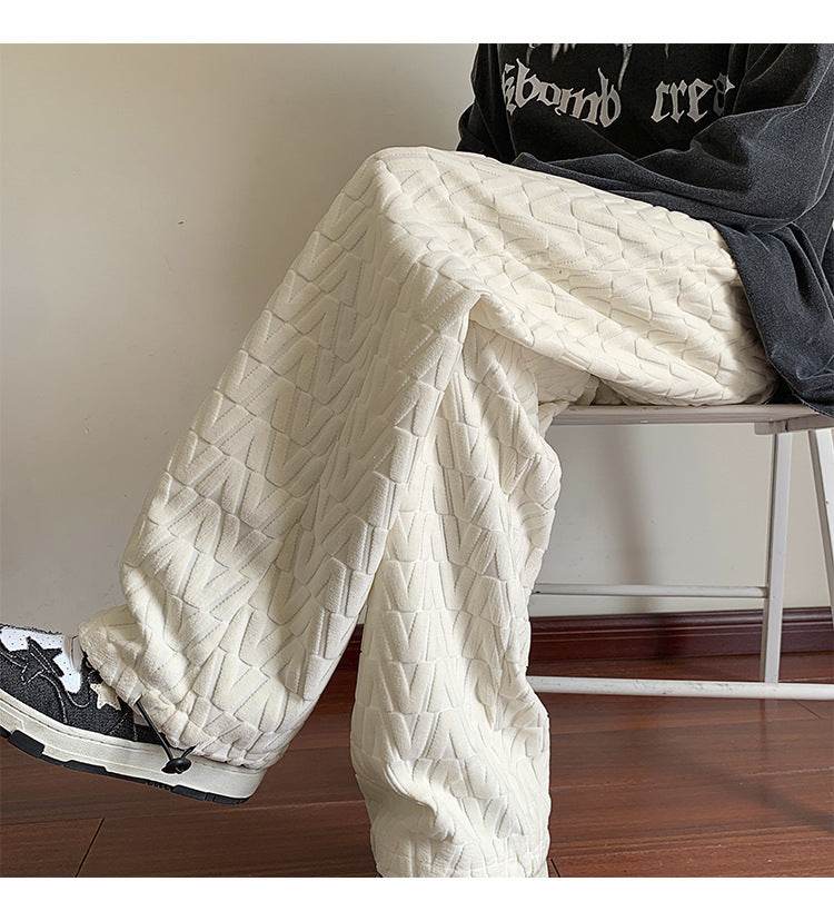 Full Printed Jacquard Chenille Drawstring Jogger Pants - Mubimart
