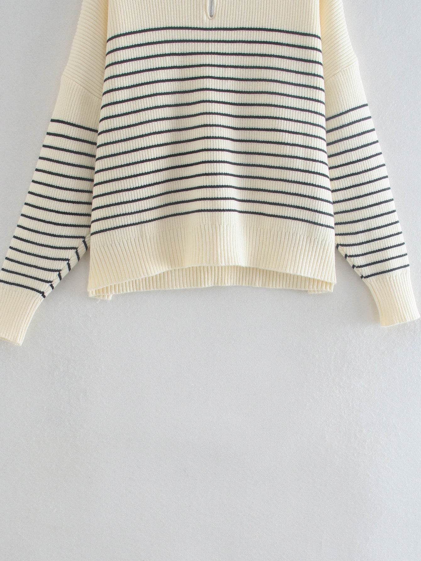 Striped Splicing KnitweMens Cardigans and Zip-up Sweatersar Zip-up Turtleneck Sweater - Mubimart