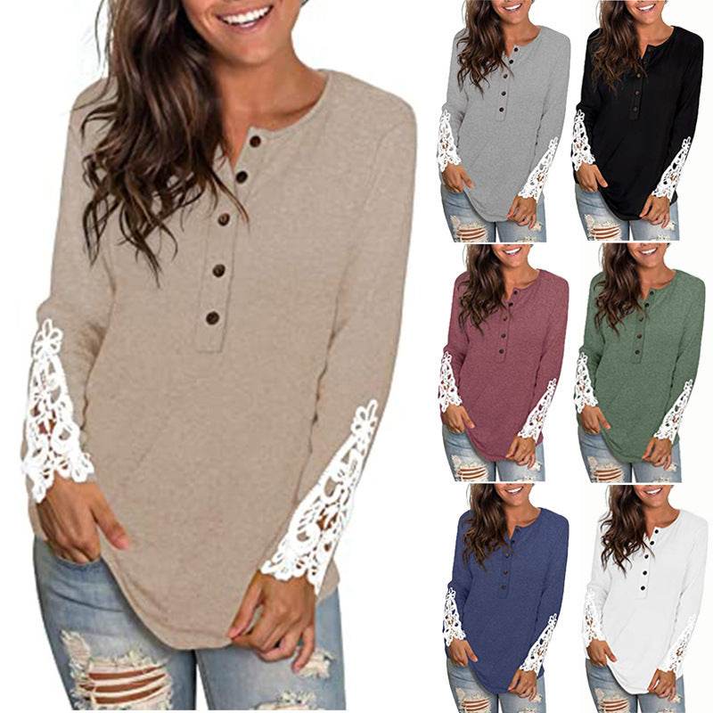 Fashion Lace T-shirt Top For Women - Mubimart