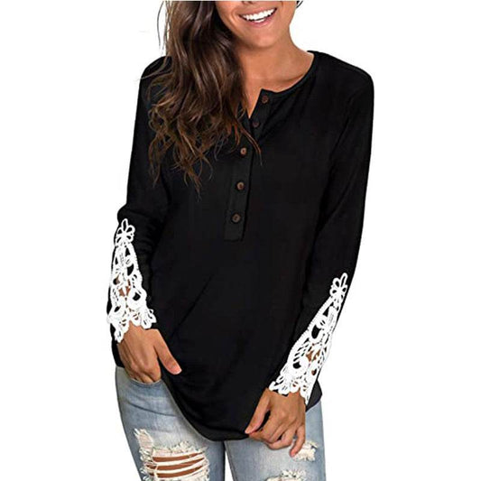 Fashion Lace T-shirt Top For Women - Mubimart