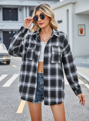 European And American Autumn And Winter Leisure Long Sleeve Flannel Plaid Pocket Shirt