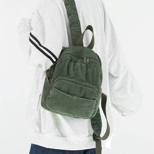 Corduroy Solid Color Schoolbag Women's Backpack Small Backpack Women - Mubimart