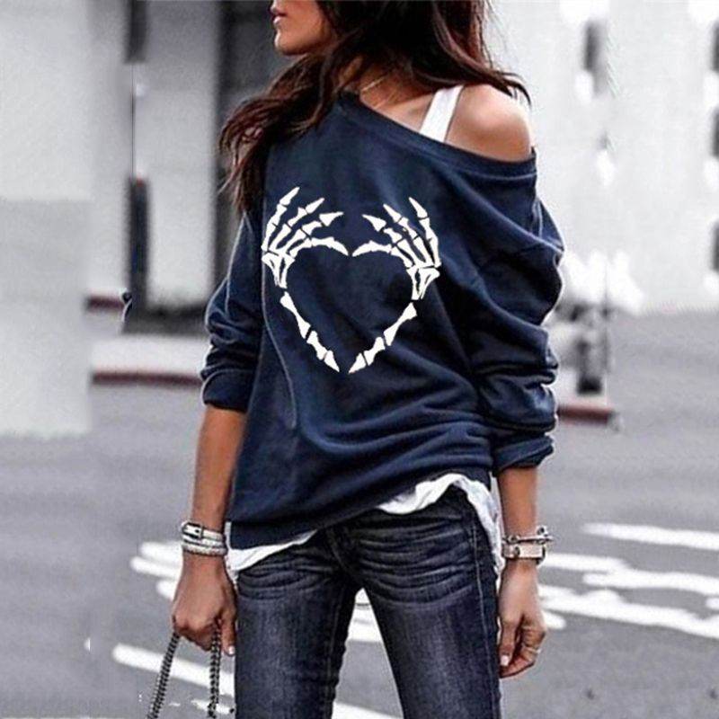 Plus Size Gothic Skeleton Pattern Sweatshirts - Mubimart
