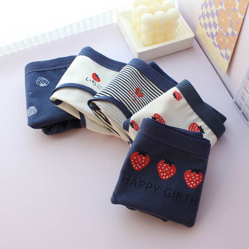 Japanese Style Purplish Blue Strawberry Underwear 5 Pack Women - Mubimart