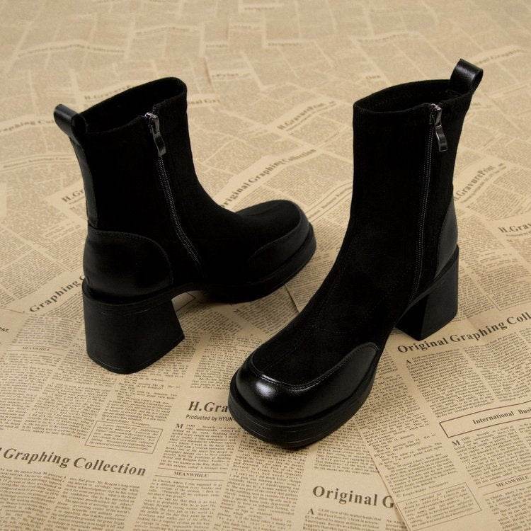 Thick Bottom Boots Chunky Heel Martin Boots Women - Mubimart