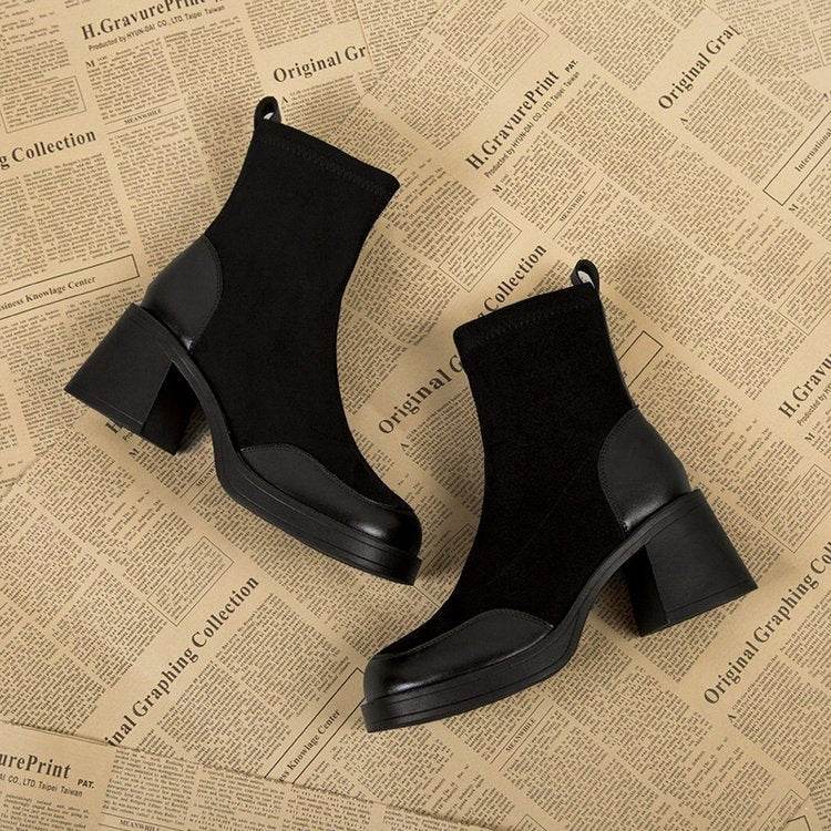 Thick Bottom Boots Chunky Heel Martin Boots Women - Mubimart