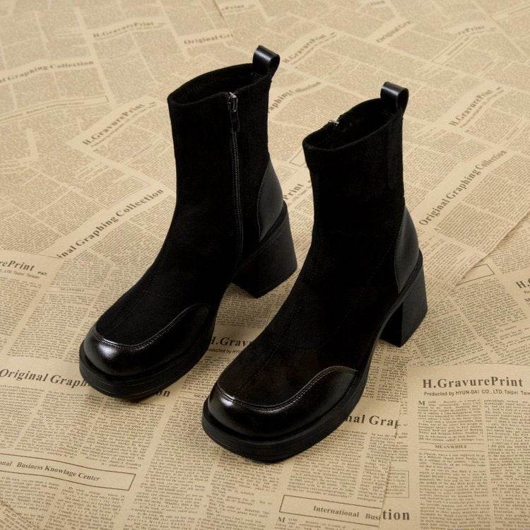 Thick Bottom Boots Chunky Heel Martin Boots Women - Mubimart