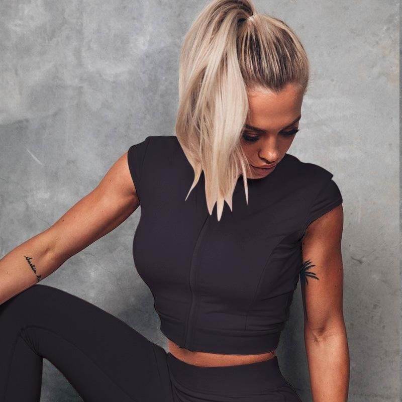 Fitness Sweatshirt Women's Workout Yoga Midriff-baring Top - Mubimart