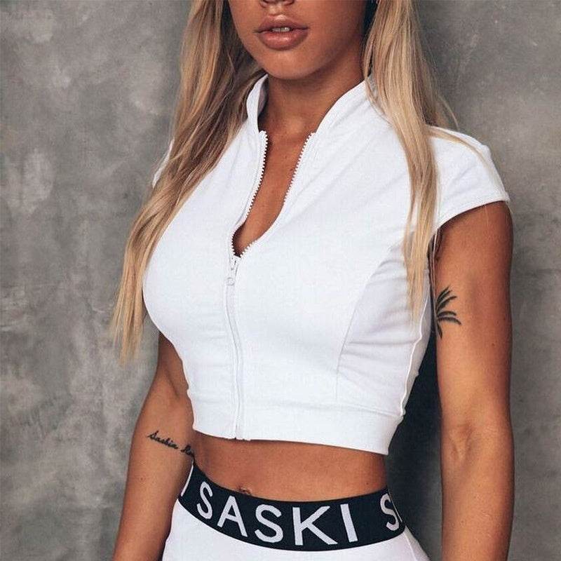 Fitness Sweatshirt Women's Workout Yoga Midriff-baring Top - Mubimart
