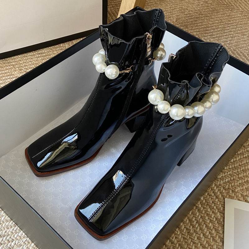 Square Toe Chunky Heel Short Boots Women - Mubimart