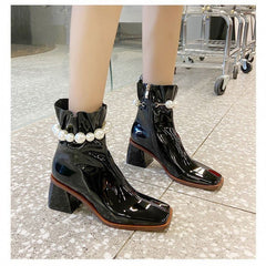 Square Toe Chunky Heel Short Boots Women