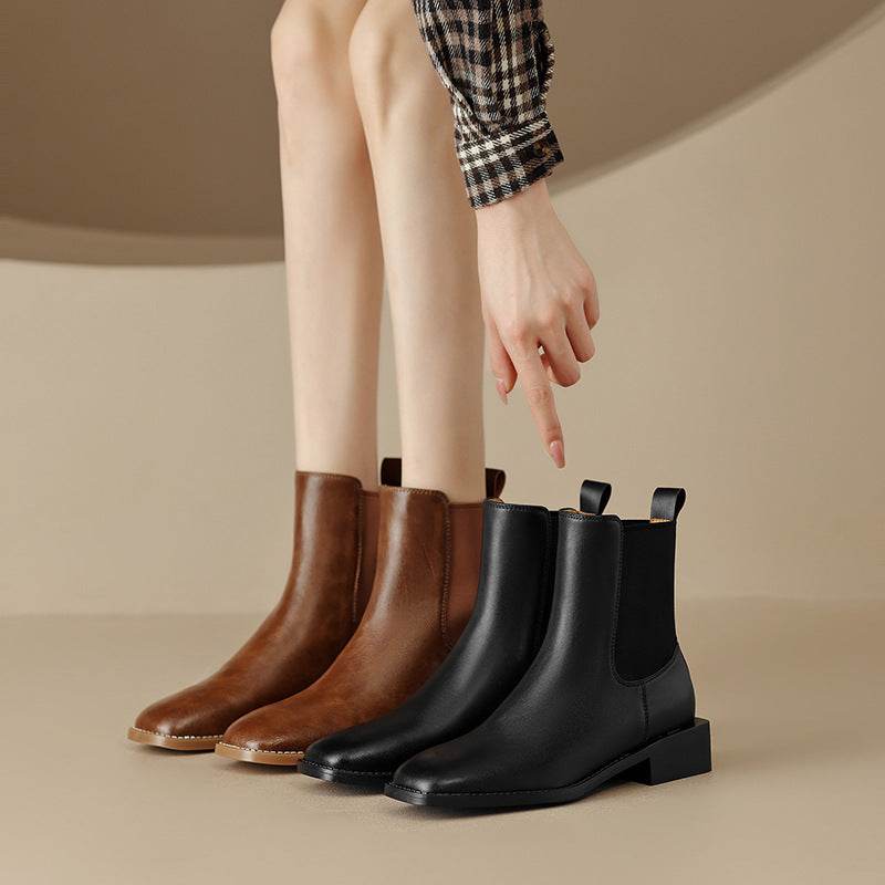 British Style Square Toe Vintage Ankle Boots - Mubimart