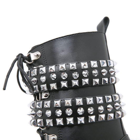 Gothic Style Fashion Rivet Mid-calf Boots For Women - Mubimart