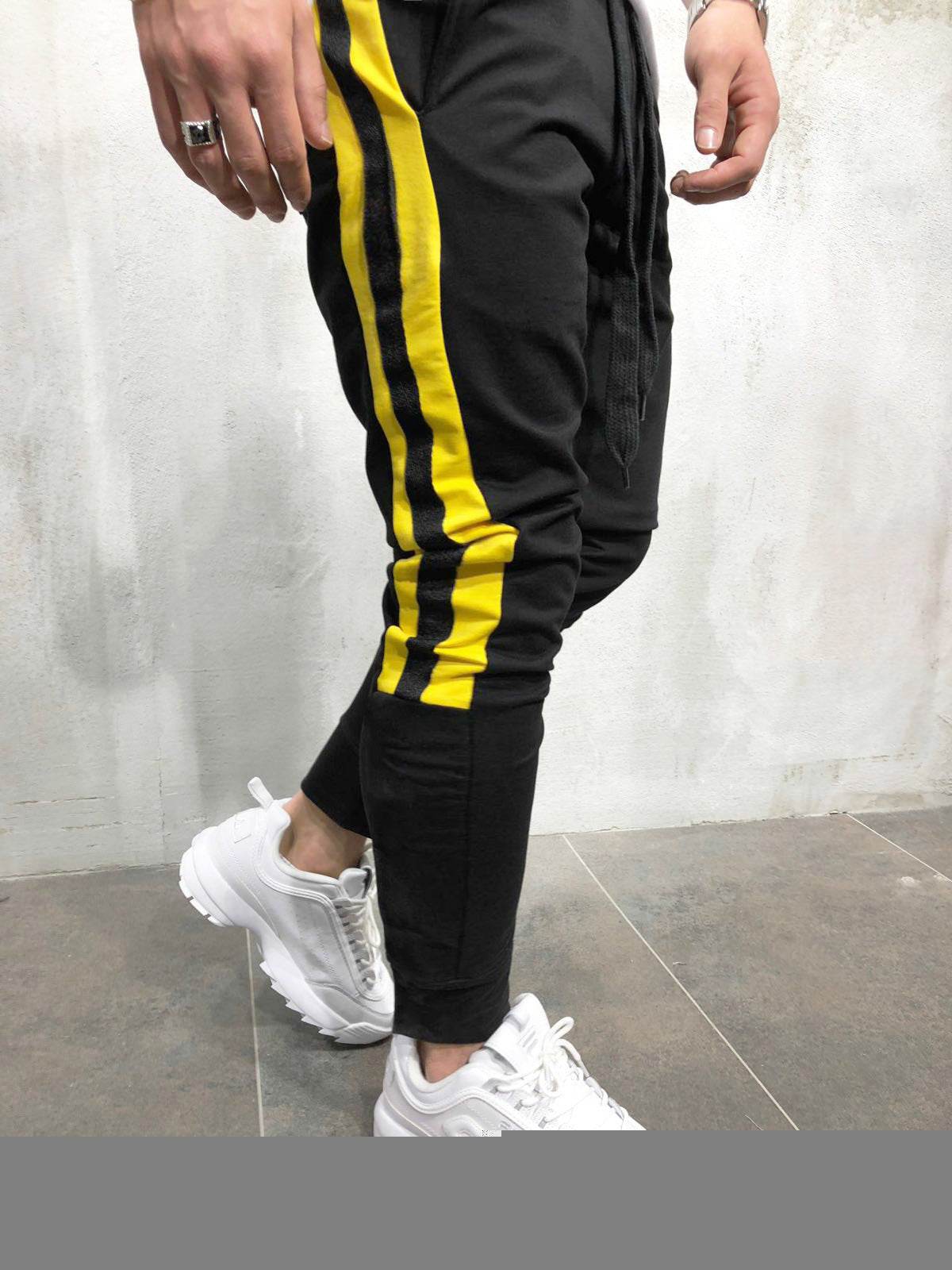 Black Sweatpants With Yellow Stripes - Mubimart