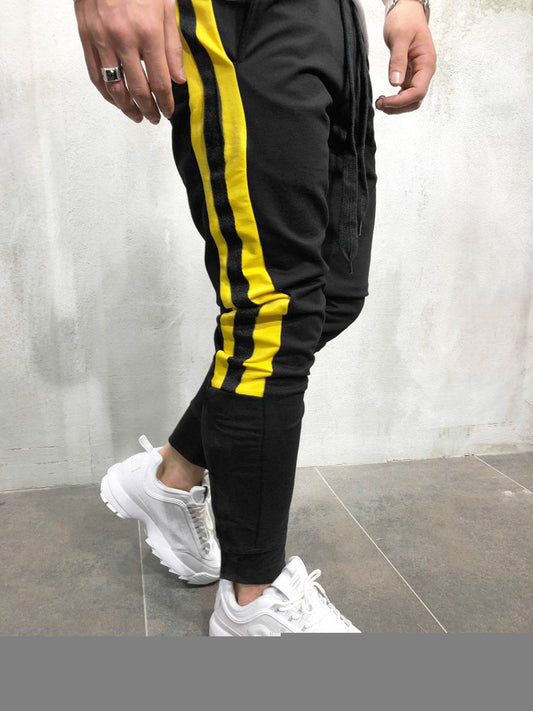 Black Sweatpants With Yellow Stripes - Mubimart
