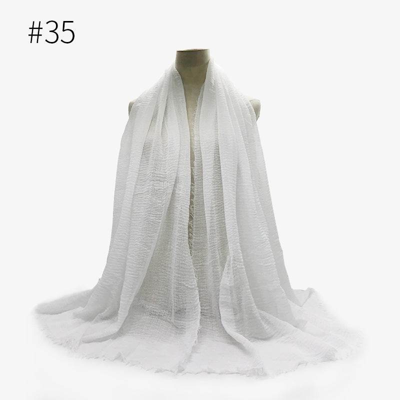 Bubble plain Scarf / cotton scarf fringes women soft solid hijab popular muffler shawls big Pashmina wrap hijab - Mubimart