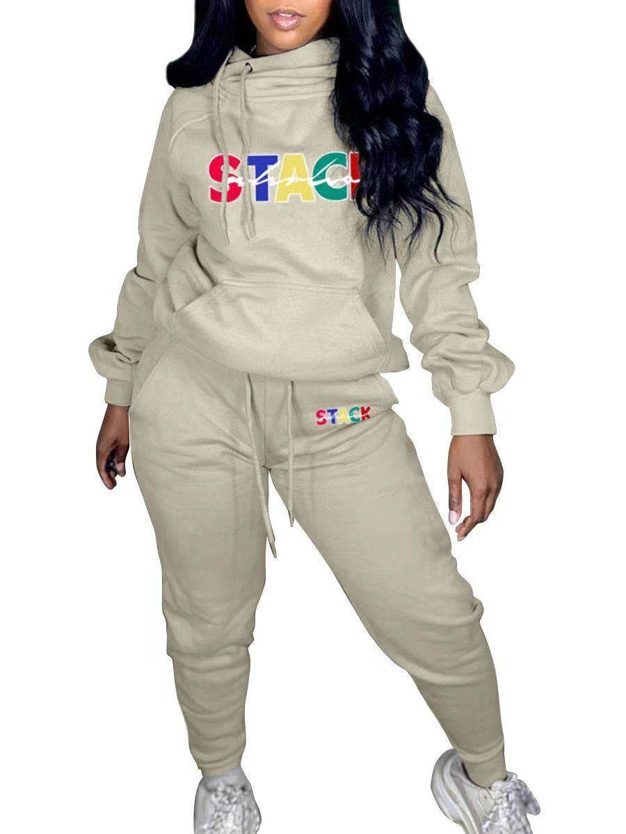 Printed Plus Velvet Sweatshirt Plus Size Sports Suit - Mubimart