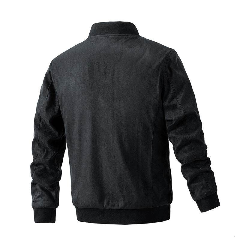Suede Stand Collar Men's Jacket Double Zipper Pocket Clothing Mens - Mubimart