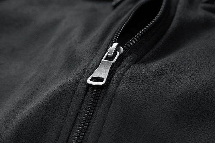 Suede Stand Collar Men's Jacket Double Zipper Pocket Clothing Mens - Mubimart