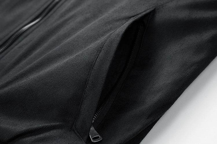 Suede Stand Collar Men's Jacket Double Zipper Pocket Clothing Mens - Mubimart