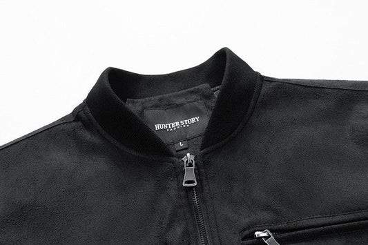 Suede Stand Collar Men's Jacket Double Zipper Pocket Clothing Mens - Mubimart