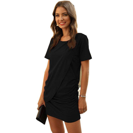 Short sleeve pleated maxi dress - Mubimart