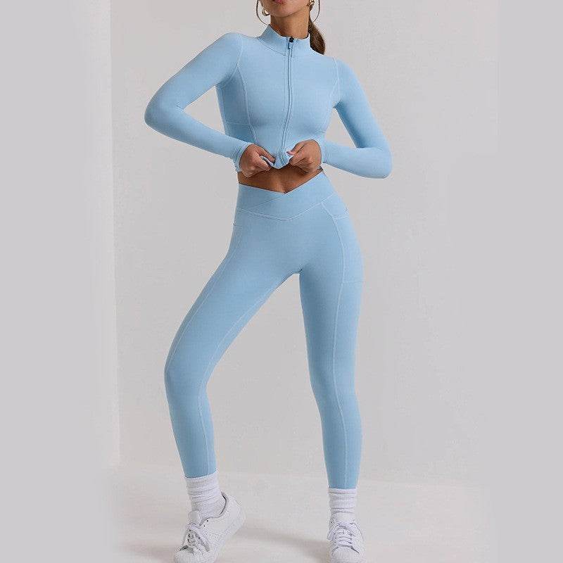 Long Sleeve Top Yoga Trousers Workout Exercise Outfit - Mubimart