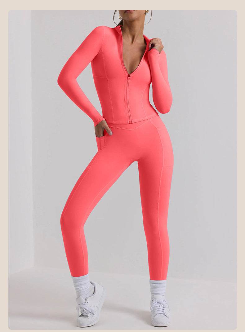 Long Sleeve Top Yoga Trousers Workout Exercise Outfit - Mubimart