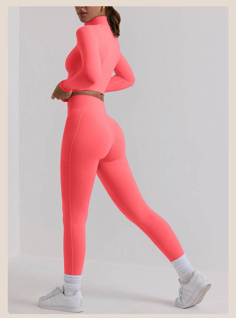 Long Sleeve Top Yoga Trousers Workout Exercise Outfit - Mubimart